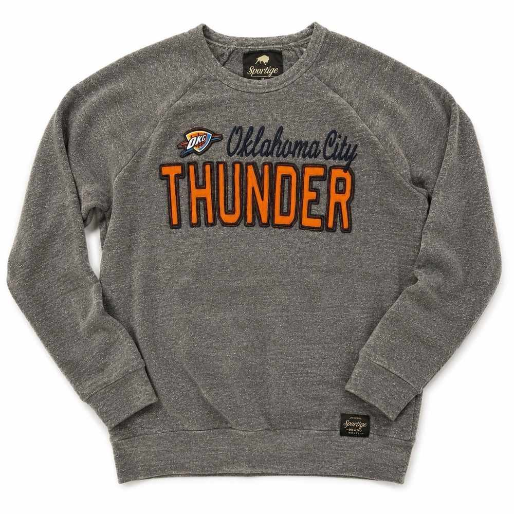 Gray Oklahoma City Thunder Crewneck Sweatshirt Sportiqe Brand Embroidered Logo M